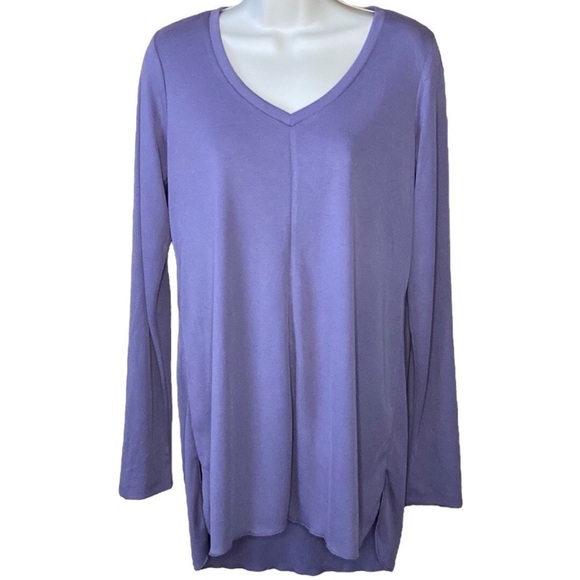 Agnes & Dora | NEW Vincent Lavender V-Neck Ribbed Top Long Sleeves M - Picture 1 of 5